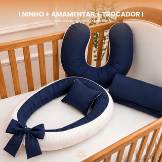 KIT BEBÊ NINHO REDUTOR + ALMOFADA AMAMENTAÇÃO + TROCADOR PORTÁTIL DE BEBE CORES LISAS