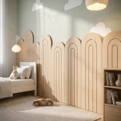 Painel Nuvem Grego MDF Cru 6mm 9 Peças 2,25m Quarto Bebê Infantil Decoração Parede Montessoriana com LED