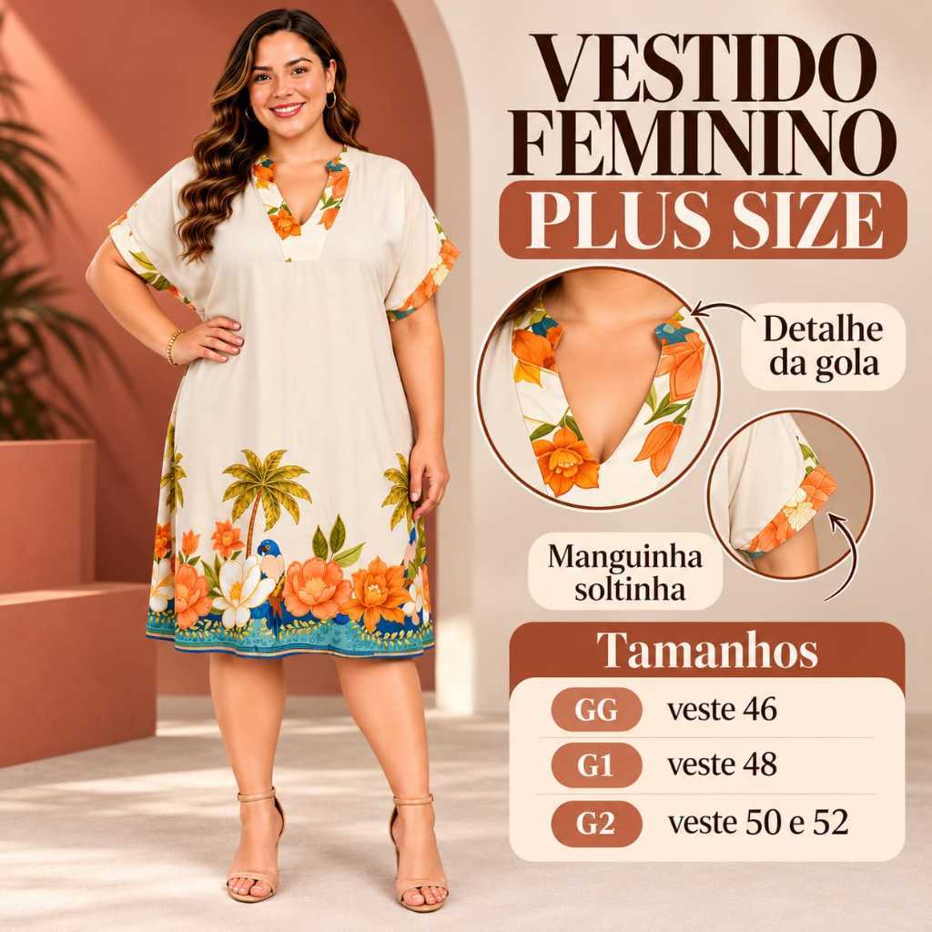 Vestido Chemise Feminina Plus Size Estampado