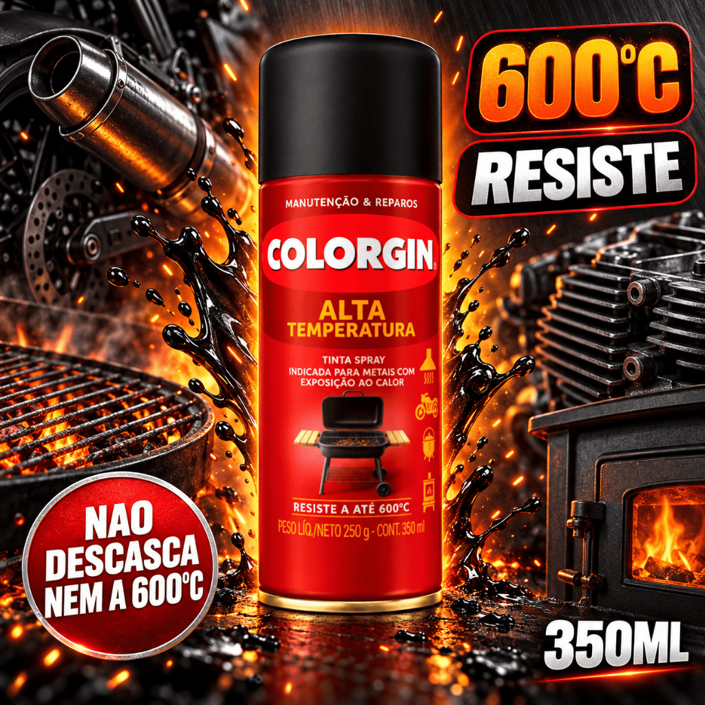 Tinta Spray Preto Alta Temperatura 350ml Colorgin Motor Escapamento Churrasqueira