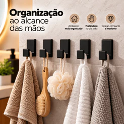 Kit Gancho Parede Porta Toalha Sem Furo Cabide Organizador Banheiro Cozinha Pano de Prato Liso