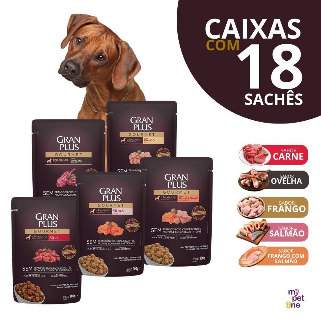 Ração Úmida Sachê GranPlus Gourmet Para Cachorros Adultos Sabores Diversos Caixa 18 Unidades