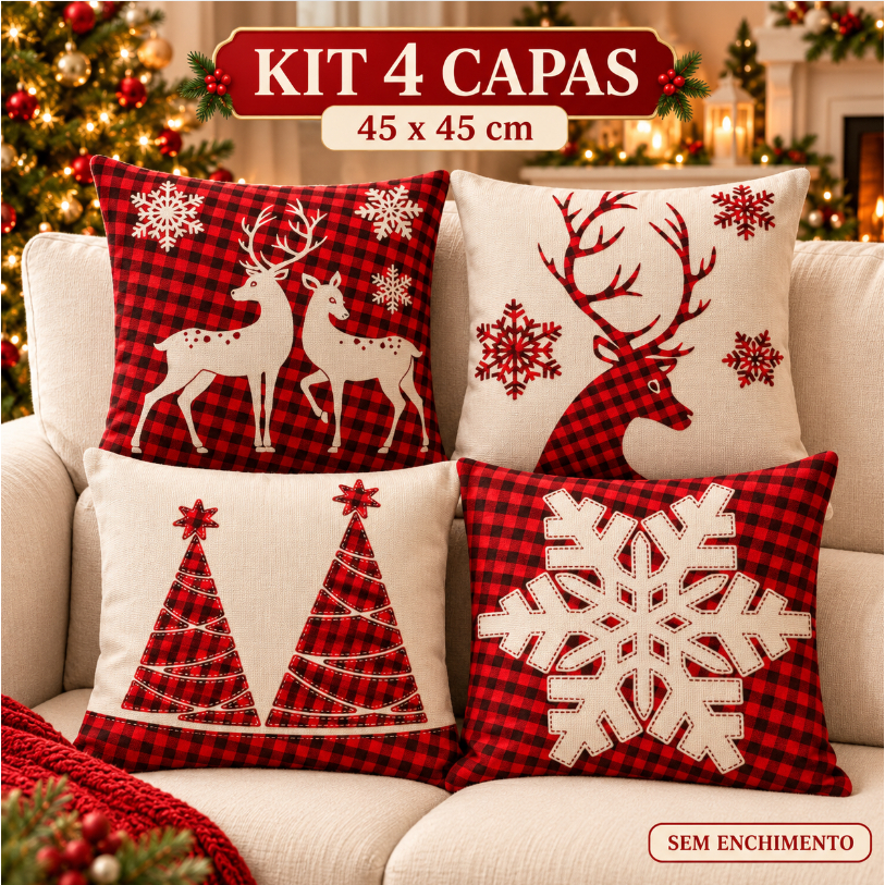 Kit de 4 capas de almofadas natalinas · 45 × 45 cm