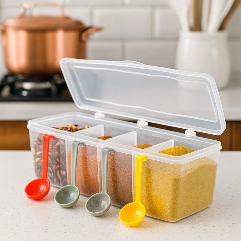 Pote Porta Temperos Porta Condimento organizador com Divisórias com 4 Colherezinhas Grátis