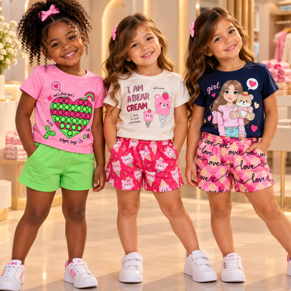 Kit Sortido 6 Peças Roupa Infantil Bebê Menina Verão Conjunto Infantil Feminino Conjuntos Manga Curta