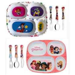 Kit Alimentação Infantil Prato Com Divisórias e Jogo de Talheres