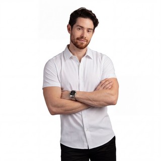 Camisa Social Slim Fit Masculina Manga Curta Premium Camisa Social Masculina de Algodão e Elastano