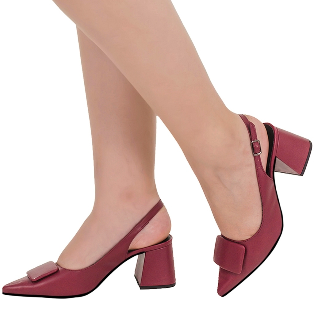 Scarpin Feminino Sapato Social Slingback Confortável com Enfeite Quadrado 18203 · foto 2