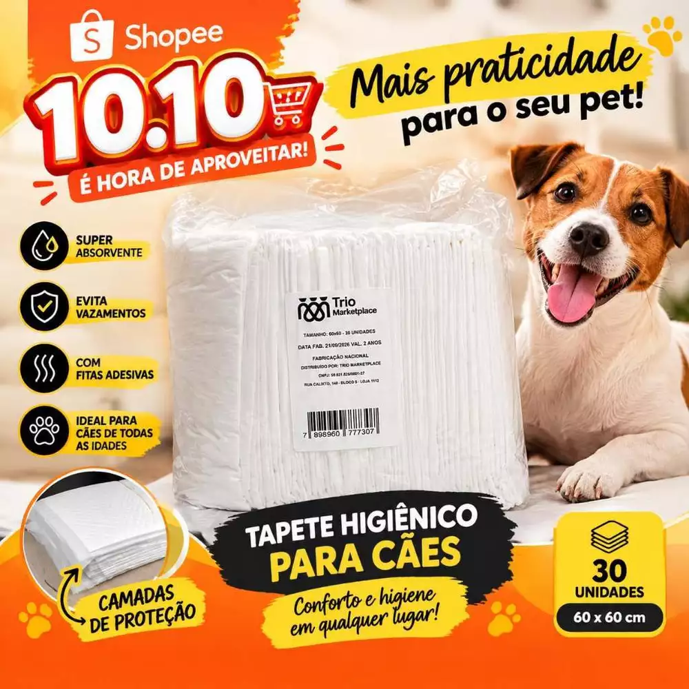 Tapete Higiênico Pet 60x60 - 30 Unidades SEM ADESIVO | Tapete para Cachorro Absorvente Sanitário fralda banheiro