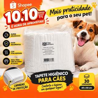 Tapete Higiênico Pet 60x60 - 30 Unidades SEM ADESIVO | Tapete para Cachorro Absorvente Sanitário fralda banheiro