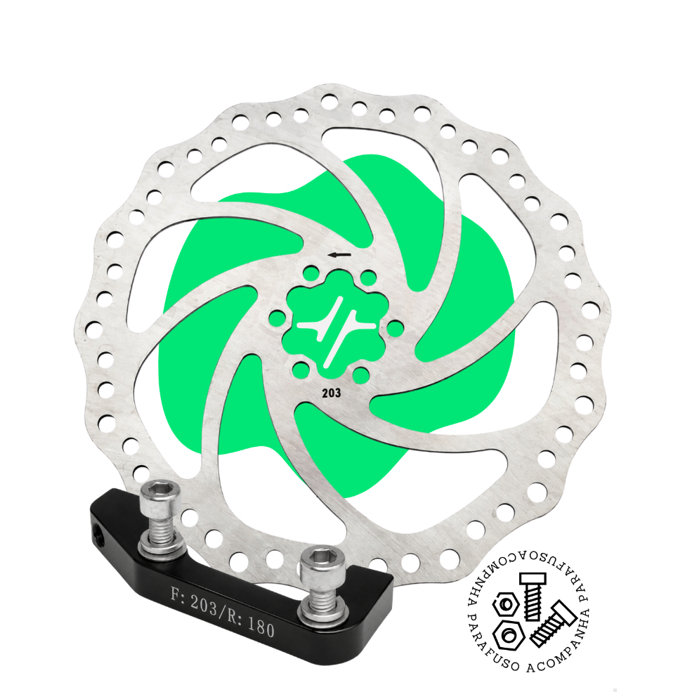 Disco Rotor De Freio Mecânico 203mm Inoxidável 6 Furos Adaptador U5 Dianteiro Pedal Pulse Bike