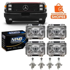 Kit Completo Farol Mb 1113 1513 2013 1524 Cara Preta C/ Lâmpadas