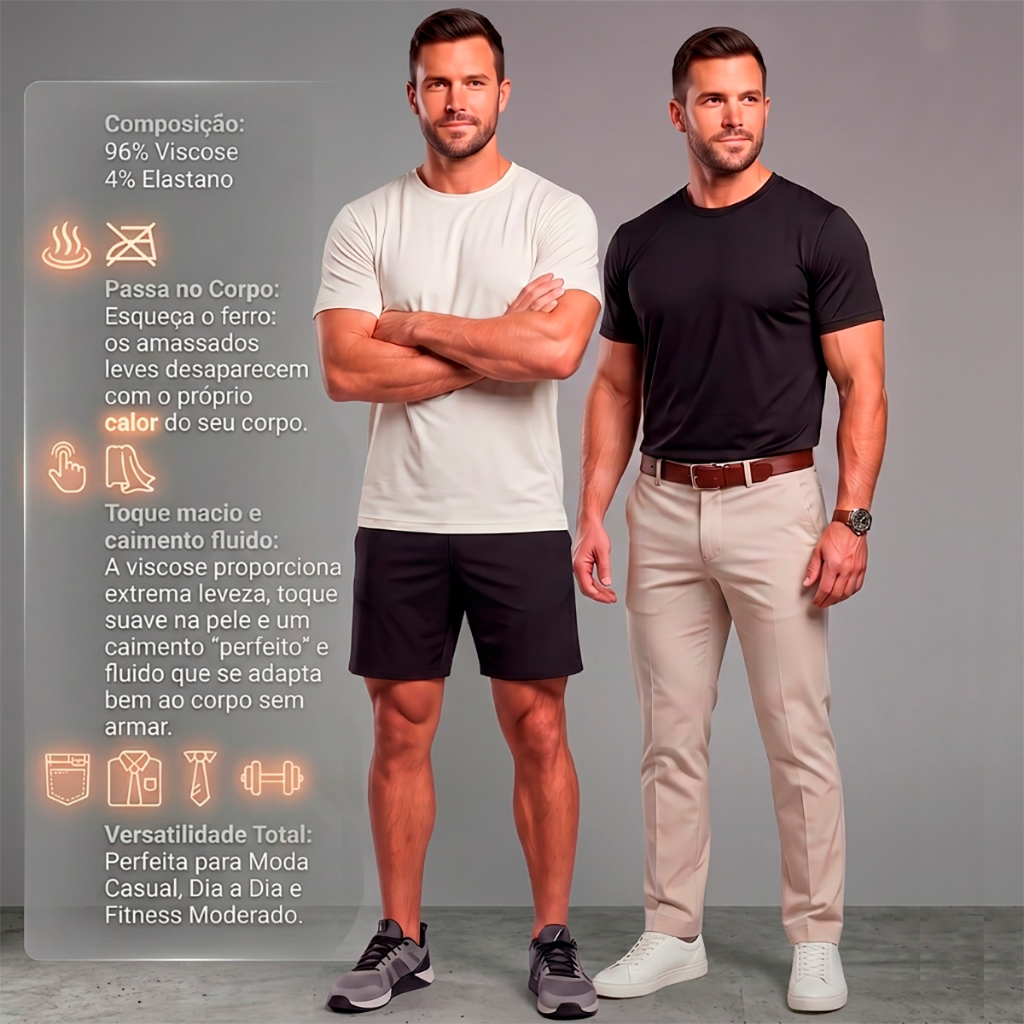 Kit 2 Camisetas Masculina Premium Viscose Com Elastano Lisa Camisa Versátil Casual Academia Social