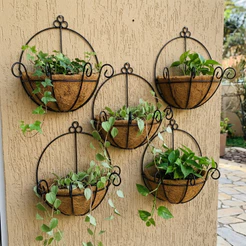 5 Vasos Parede Fibra de Coco 35cm 5L Meio Vaso Pendente para Plantas