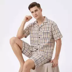 Z&D Lingerie Pijama Masculino Manga curta Adulto em malha Verão aberto com botão SY08