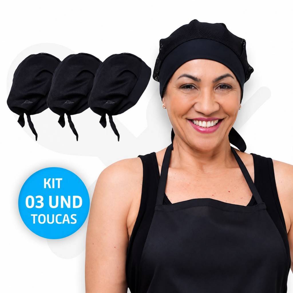 Kit Com 3 Touca Telinha Lavável Uniforme Cozinha Restaurante Padaria Pizzaria