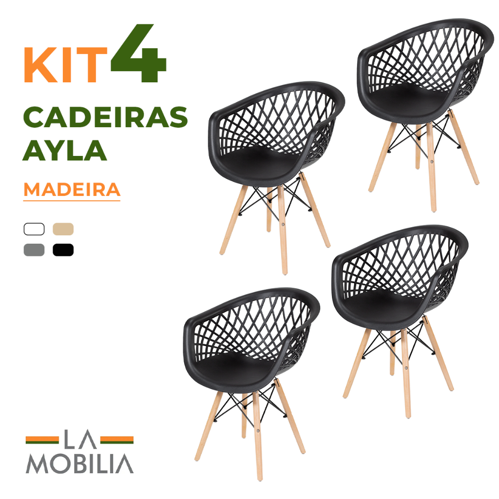 Kit 4 Cadeiras Web DSW Pés de Madeira Polipropileno Base para Sala e Cozinha