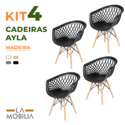 Kit 4 Cadeiras Web DSW Pés de Madeira Polipropileno Base para Sala e Cozinha