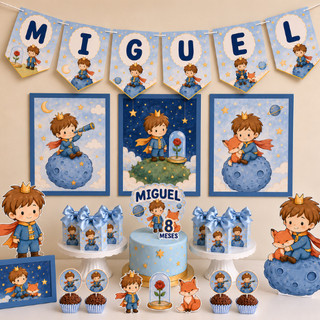 Kit festa Pequeno Príncipe azul Personalizado/Festa em casa/ Mesvêrsário/ Kit festa só um bolinho
