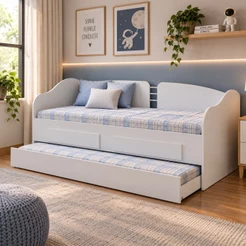 Sofá Cama Solteiro Ditália Cama Auxiliar 2 Gavetas CM-08 Branco