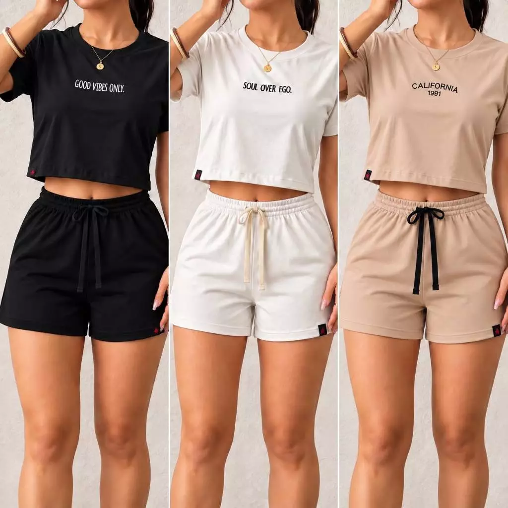 kit 3 conjunto feminino short feminino de moletom cropped basico conjunto para o dia a dia Conjunto Feminino Moletinho