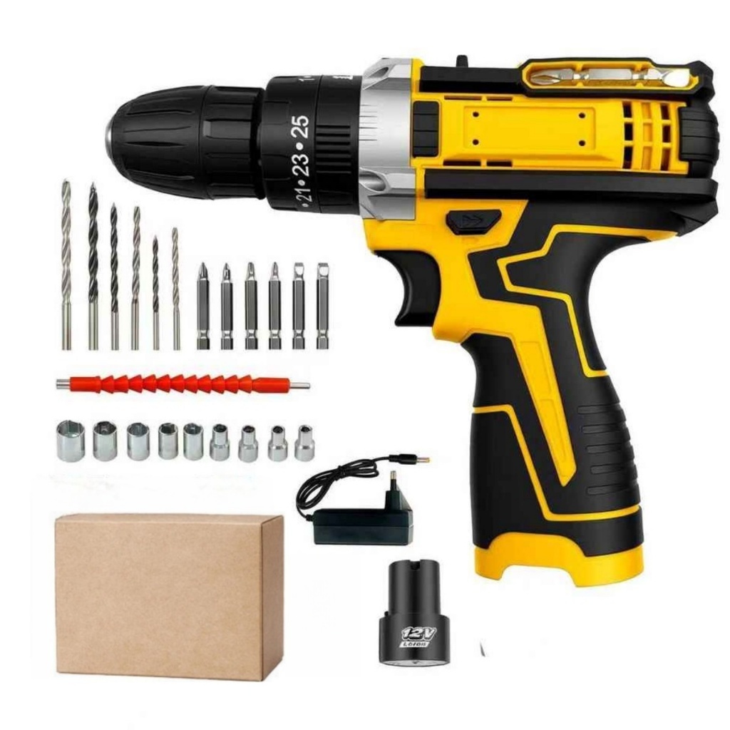 Parafusadeira E Furadeira Sem Fio A Bateria De Lítio 12V Com Carregador Bivolt Iluminação LED Oferta