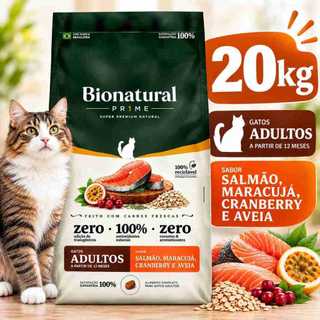 Ração Bionatural Prime Gatos Adultos 20kg Super Premium Natural Salmão Maracujá Cranberry e Aveia