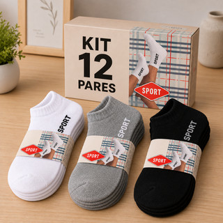 Kit 3/6/12 Pares de Meias Soquete Cano Curto Masculina Feminina Unissex