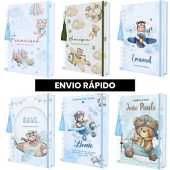 Caderneta de Vacinação Menino Personalizada Atualizada Capa Dura Ursinho Aviador