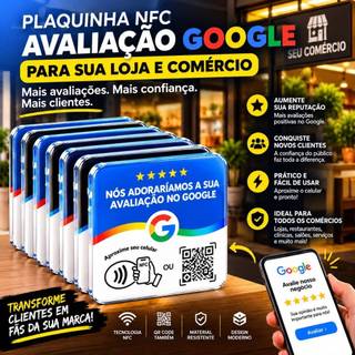 Plaquinha Tag NFC Google Avaliação QR Code para Parede Aproxime o Celular Loja Comércio…