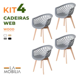 Kit 4 Cadeiras Web Wood Polipropileno Sala de Estar e Escritório