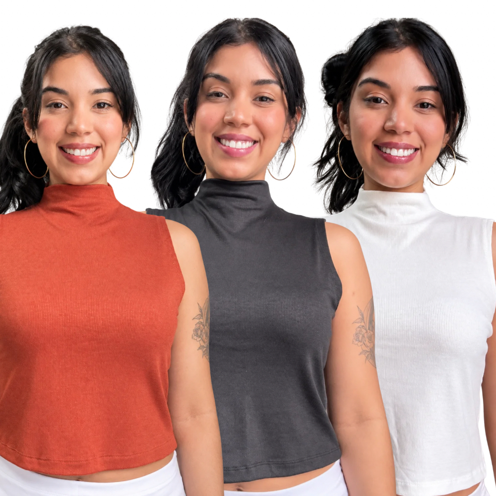 Gola Alta Regata Ribana Viscose Elastano Feminina Blusa Canelada Ajustada Elegante Casual Moderna Confortável Tendência