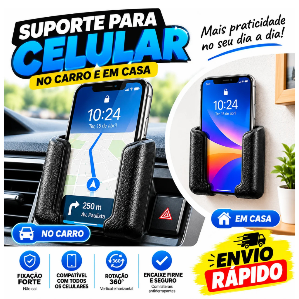 Suporte para Celular Ajustável Apoio de Smartphone Universal para Mesa Carro e Escritório
