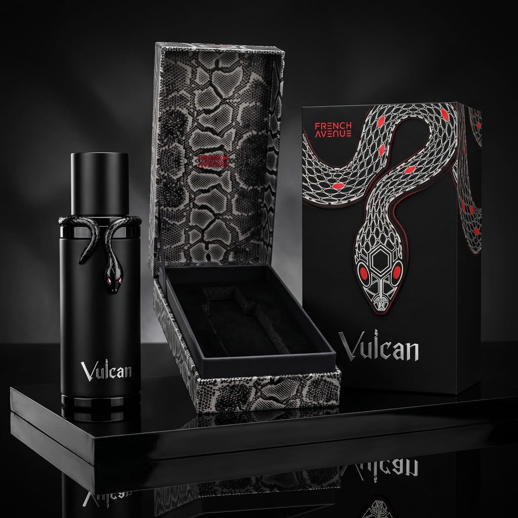 Perfume Árabe Vulcan Black 100ml Eau de Parfum EDP Masculino Original Amadeirado Couro Açafrão Preto Cobra Alta Fixação
