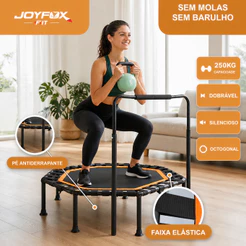 Mini Trampolim Profissional 42" Dobrável 250kg Banda Elástica Barra Ajustável 3 Níveis para Exercícios em Casa JOYFOX