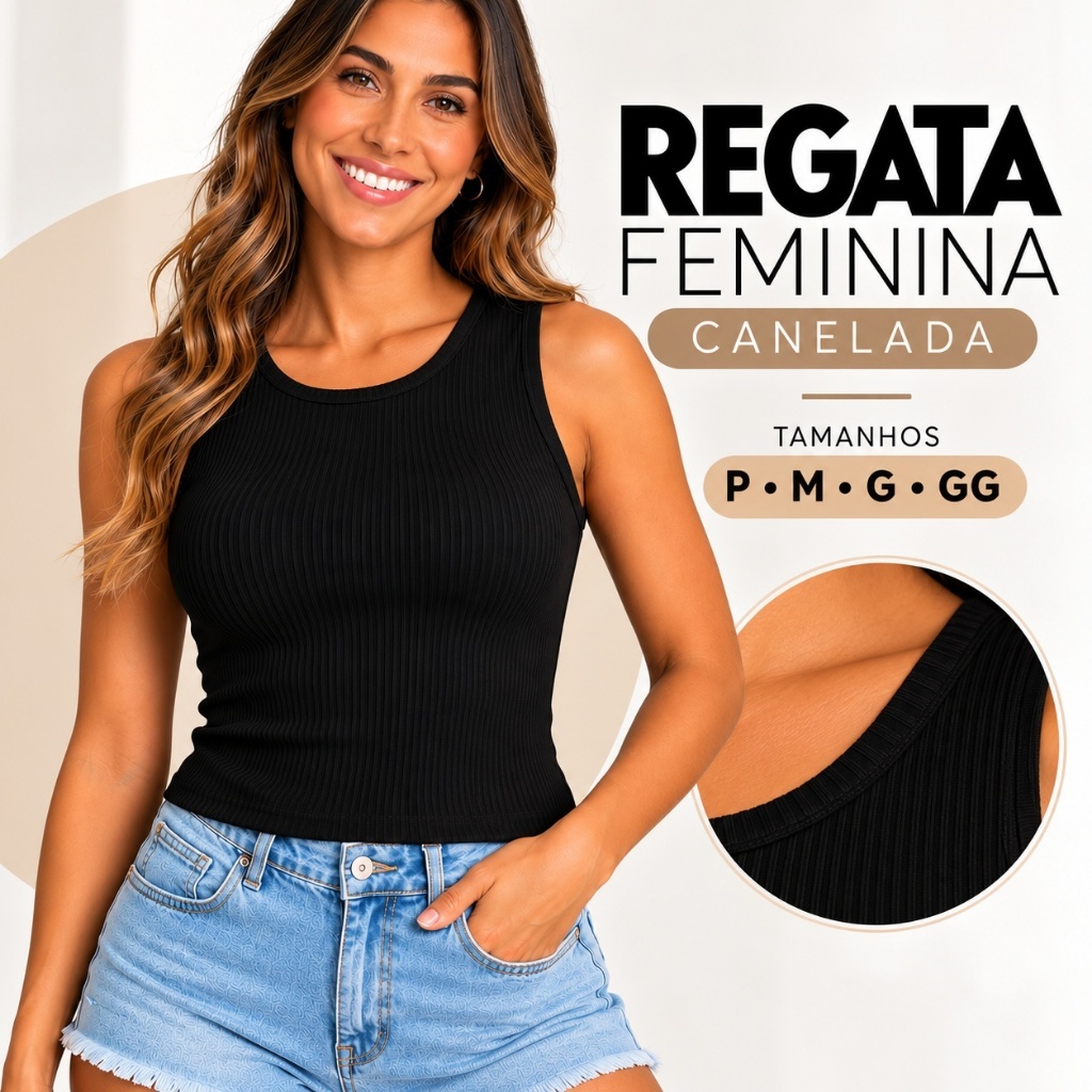 Regata Feminina Ribana Canelada Básica Confortável Casual Moda Verão 26627-A