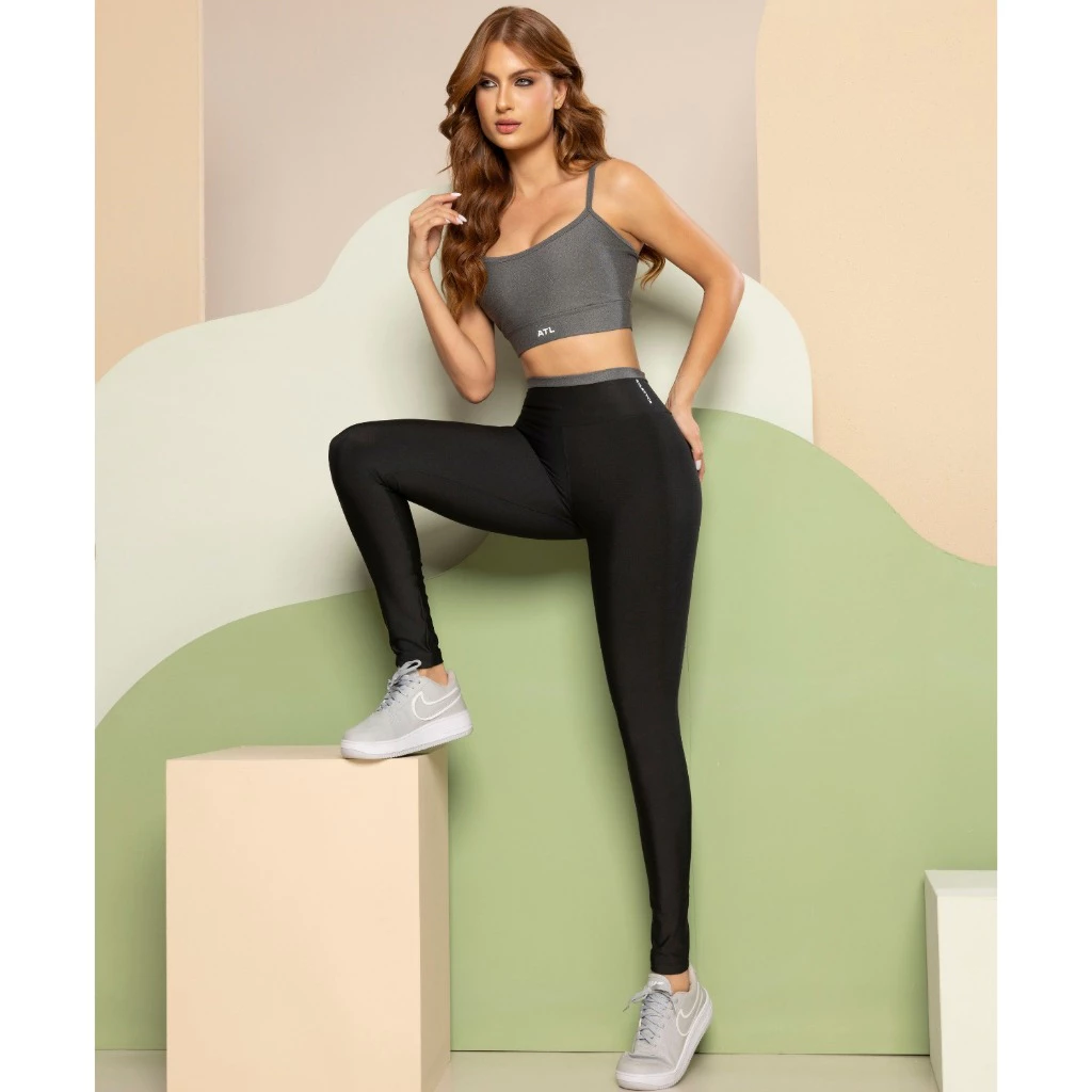Conjunto Fitness Suplex Top Alça Fina Legging Lisa Bicolor Academia Treino Pilates Atletyca — imagem 1