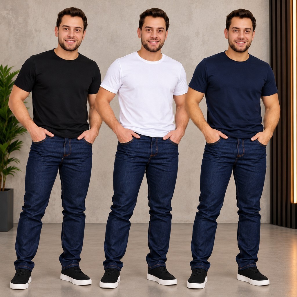 Kit Com 3 Calças Jeans Masculina Com Elastano Básica De Trabalho e Passeio Promoção