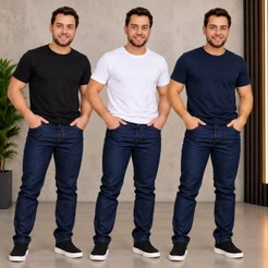 Kit Com 3 Calças Jeans Masculina Com Elastano Básica De Trabalho e Passeio Promoção