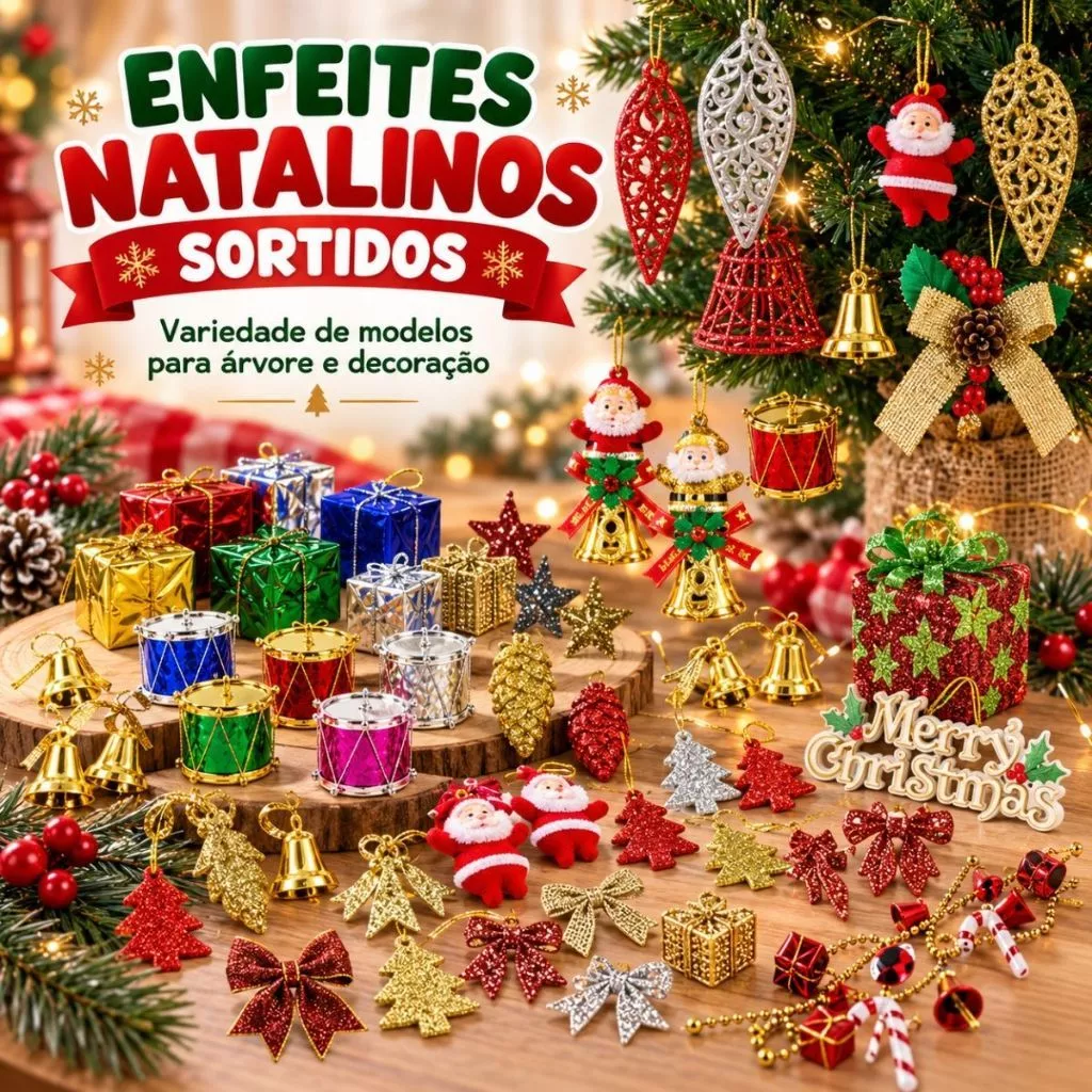 Árvore de Natal 1,20m Completa Enfeites Pisca-Pisca Decoração Natalina Completa
