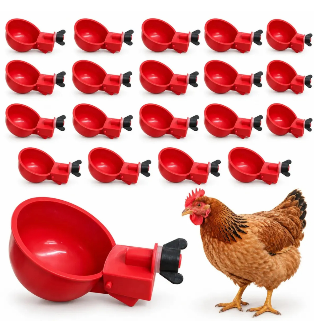 Bebedouro Automático Para Aves Kit 30 Unidades Galinha Codorna Pintinho Copinho Vermelho Reposição Água Para Galinheiro
