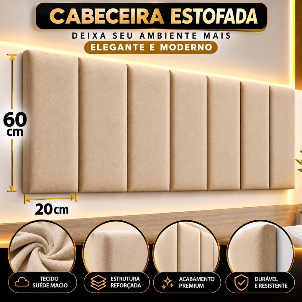 CABECEIRA DE CAMA CASAL BOX ADESIVA  60X20Cm - MODULAR ESTOFADA AUTO COLANTE !! ENVIO IMEDIATO !!!
