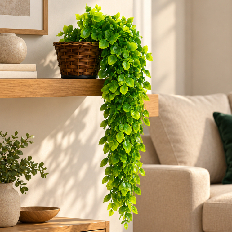 Kit Planta Decorativa com Vaso Trançado Marrom