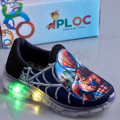 Tênis Led Infantil Luzinha Menino Meia Calce Fácil Leve Flexível PLOC LED-DTF07 - SPIDER