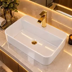 *PROMOÇÃO* 10.10 Cuba de Sobrepor para Banheiro e Lavabo 49x33cm Mármore Sintético Topázio Movelove