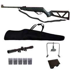 Carabina de Pressão Vegas Preta 5.5mm - CBC + Luneta 4x20 + Kit Completo com Alvo Javali