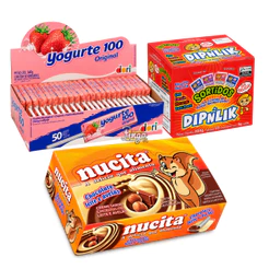 Kit Doces Sacola Surpresa Pirulito Yogurte + 2 Caixas Dipnlik e Nucita Bicolor