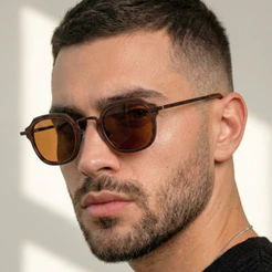 Oculos de Sol Hexagonal Tendencia Preto Fosco Marrom Blogueira Premium uv400 Masculino Feminino
