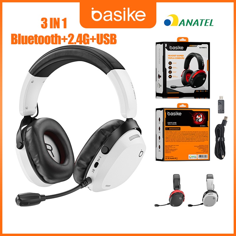 Basike Fone de Ouvido Cancelamento Headset Fone Gamer de Ouvido Microfone Pc Computador Celular, Headphone