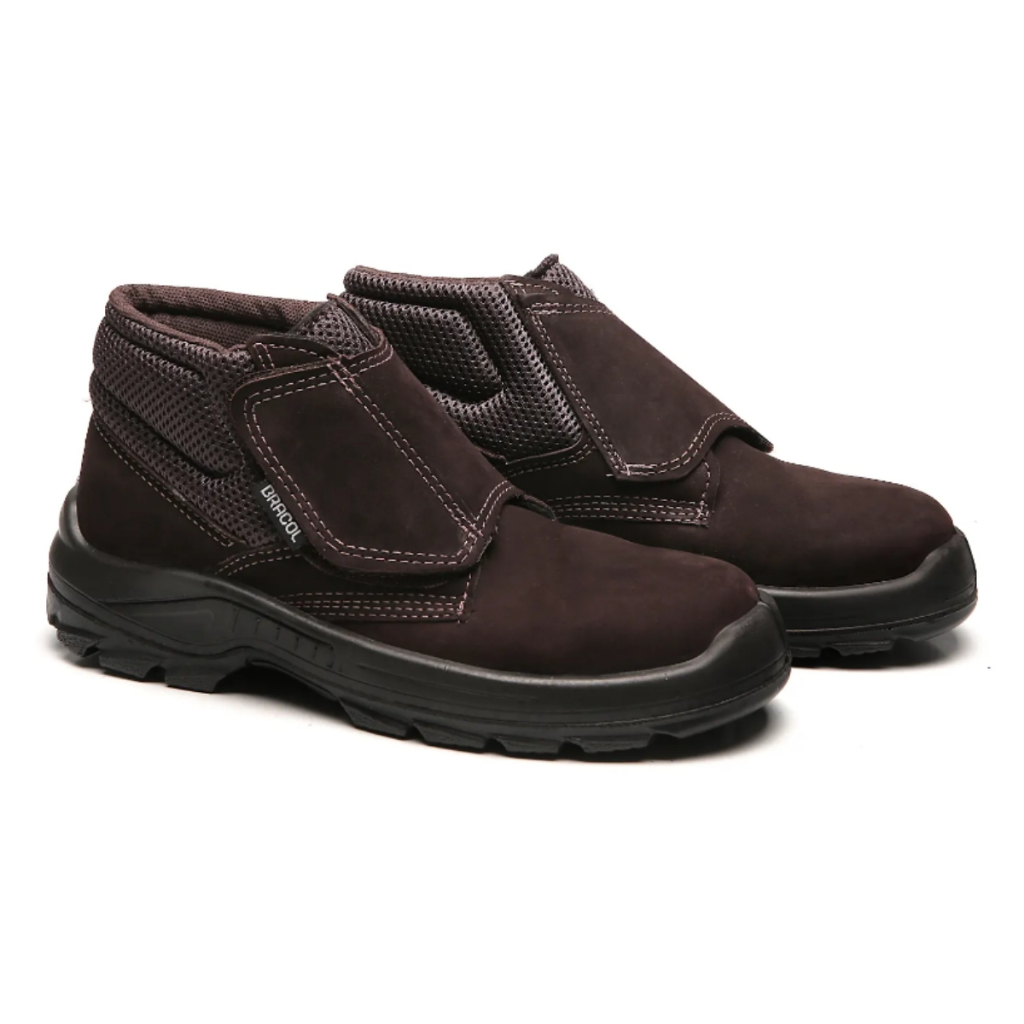 Bota Segurança Ocupacional Velcro Bracol Bico PVC Couro Nobuck Marrom Bidensidade 4018BVNN4600LL em Oferta na Shopee